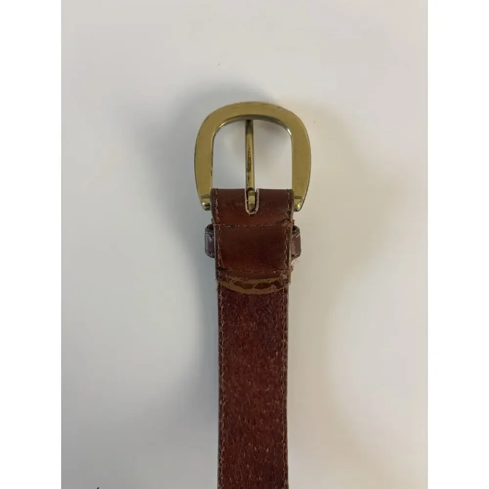 Vtg 90s Donna Katz Brown Genuine Leather Belt Whipstitch Western Boho M/L
